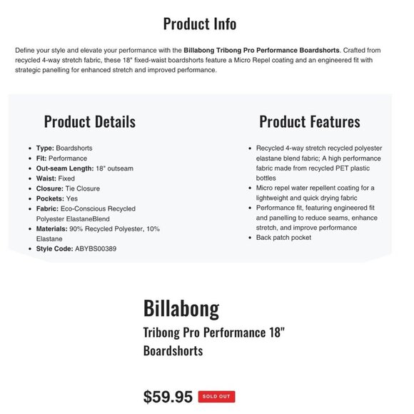 Billabong Mens Size 30 Tribong Pro Performance Mid Length 18" Board Shorts NWT - Picture 3 of 9